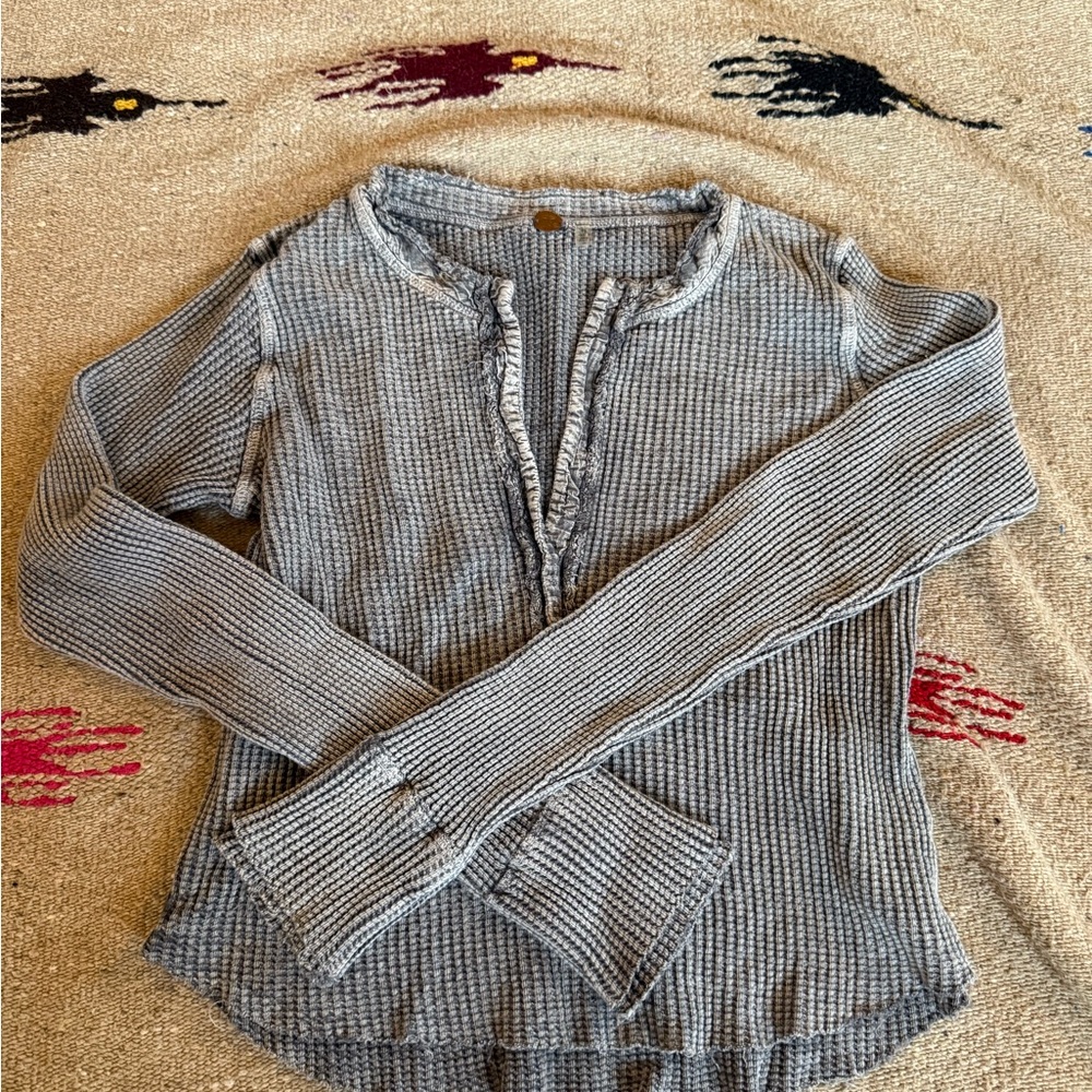 Free People Ribbed Long Sleeve Top in Gray